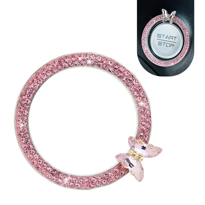 Merdege Bling Car OneButton Start Decorative Sticker Butterfly Key Ignition Knob Ring Car Interior Decoration Accessories Pink - Image 3
