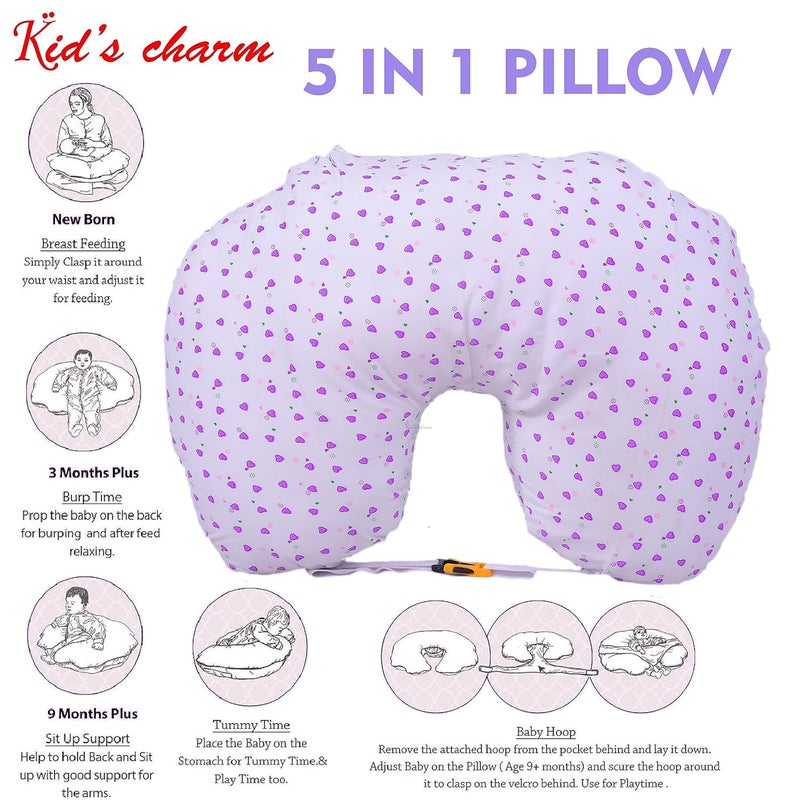 Kid's Charm Kids Charm Little Heart 4 PCS Combo Set3 in 1 Babys Carry Bed5 in 1 Babys Feeding Pillow with Safety Belt2 in 1 Babys Cotton with Mosquito Net2 in 1 Babys Sleeping Bed for 04 Months Grey - Image 5