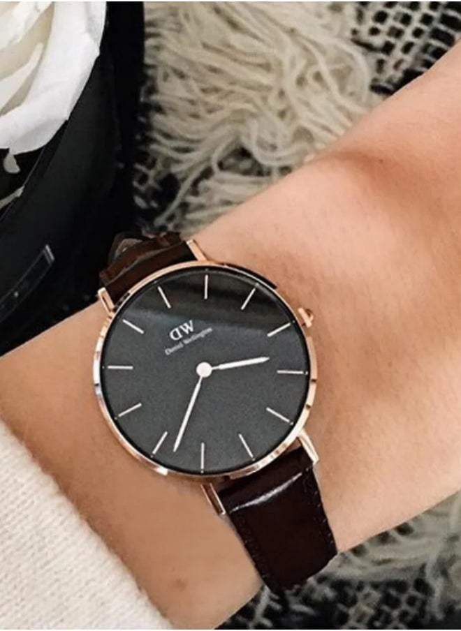 DANIEL WELLINGTON - Daniel Wellington Petite Bristol Black Watches for Women with Italian Brown Leather Strap - 32mm - Image 1