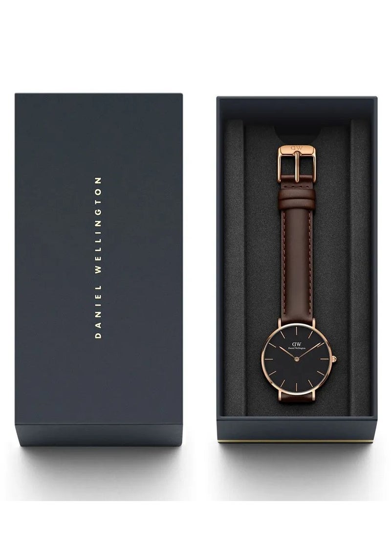 DANIEL WELLINGTON - Daniel Wellington Petite Bristol Black Watches for Women with Italian Brown Leather Strap - 32mm - Image 1