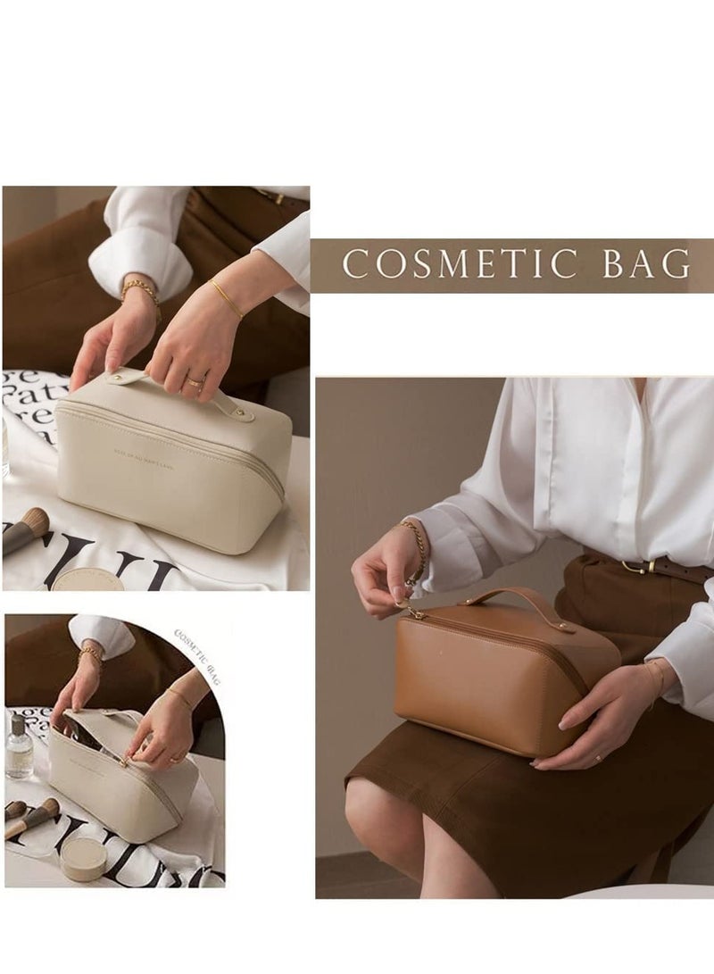 MIXDE Large-Capacity Travel Cosmetic Bag | Leather Makeup Bag | Waterproof Portable Cosmetic Bag | Multifunctional Storage Makeup Bag | Travel Cosmetic Bag (White)  - Image 4