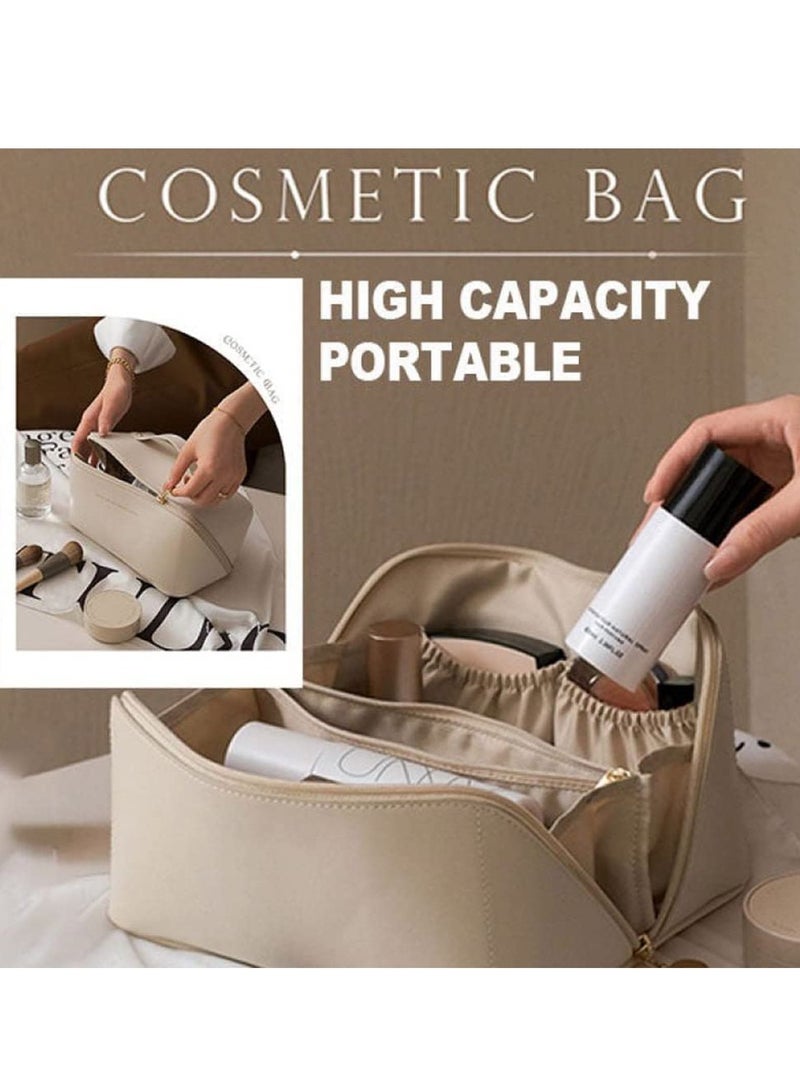 MIXDE Large-Capacity Travel Cosmetic Bag | Leather Makeup Bag | Waterproof Portable Cosmetic Bag | Multifunctional Storage Makeup Bag | Travel Cosmetic Bag (White)  - Image 2