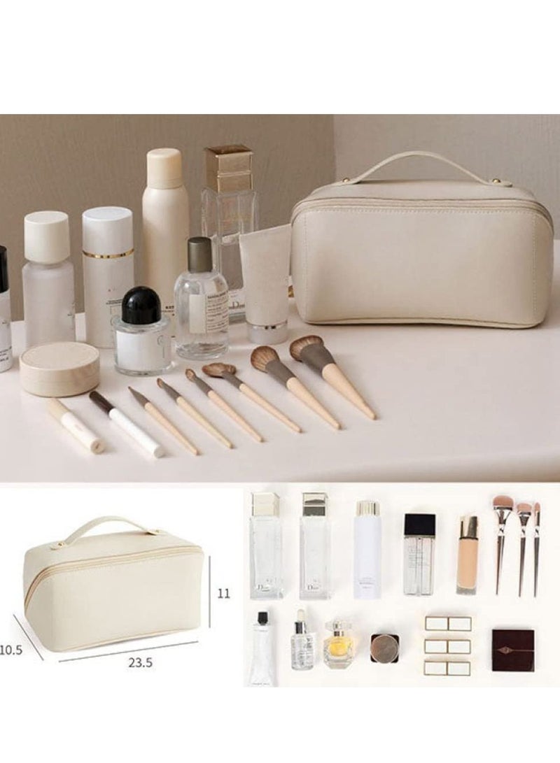 MIXDE Large-Capacity Travel Cosmetic Bag | Leather Makeup Bag | Waterproof Portable Cosmetic Bag | Multifunctional Storage Makeup Bag | Travel Cosmetic Bag (White)  - Image 3