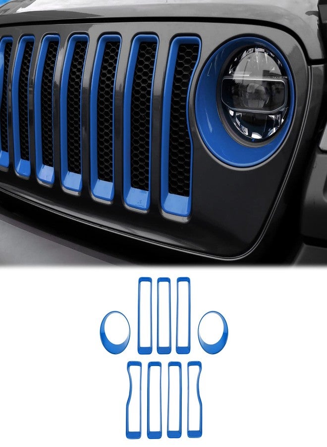 CheroCar for JL Mesh Grille Grill Insert & Headlight Turn Light Cover Trim Exterior Accessories for Jeep Wrangler JL 2018-2022, Blue - Image 1