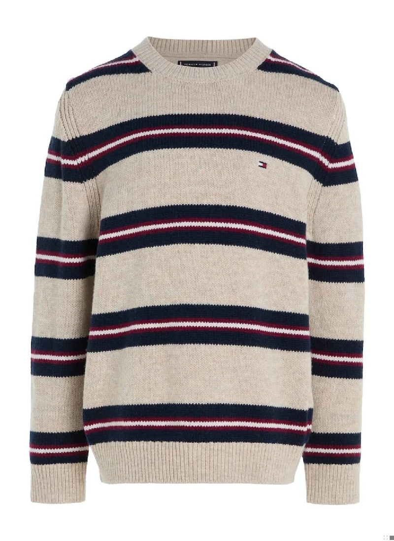 TOMMY HILFIGER Boys' Stripped Sweater - Cotton Blend, Multicolour