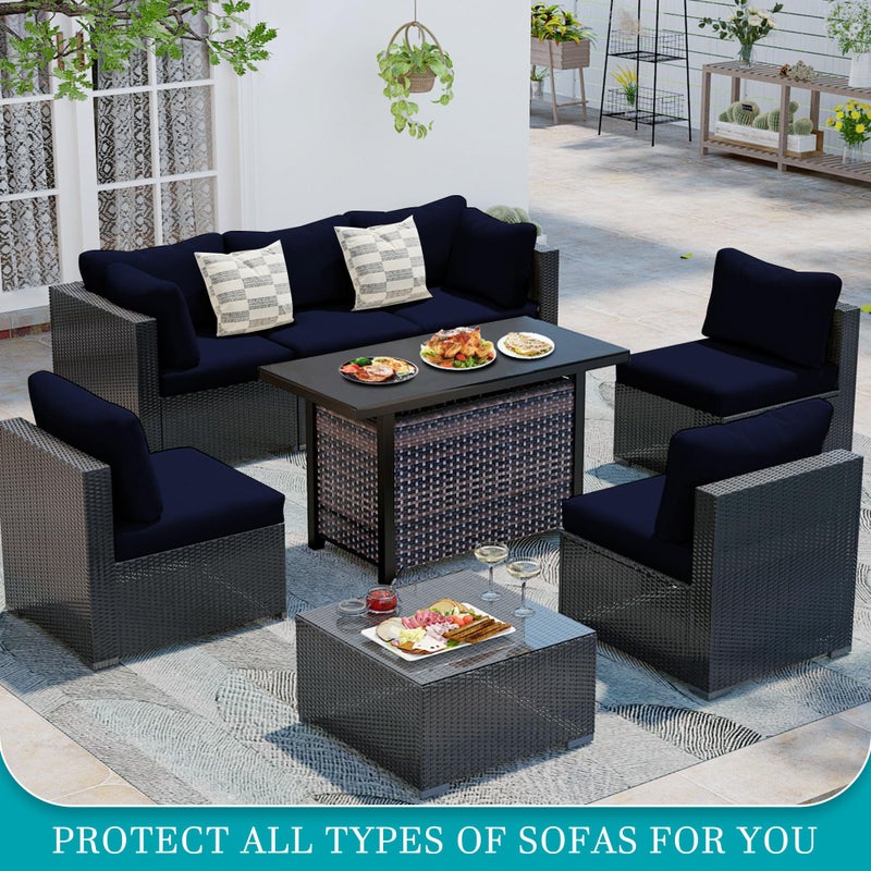 BIETYONE 12 Pcs Stretch Patio Cushion Covers,Outdoor Couch Covers Replacement,Outdoor Couch & Sofa Slipcovers,for Patio Furniture Cushion Covers,Washable Reusable Furniture Protector(Navy Blue,Cover Only) - Image 4