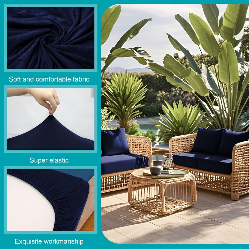 BIETYONE 12 Pcs Stretch Patio Cushion Covers,Outdoor Couch Covers Replacement,Outdoor Couch & Sofa Slipcovers,for Patio Furniture Cushion Covers,Washable Reusable Furniture Protector(Navy Blue,Cover Only) - Image 3
