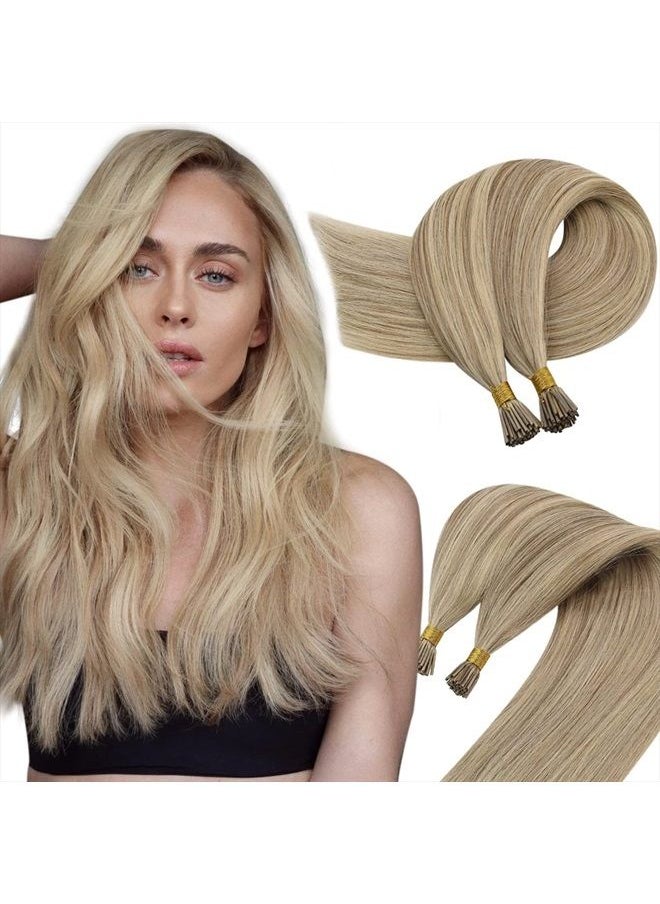 Sunny Hair Sunny Blonde I Tip Hair Extensions for Women Cold Fusion Hair Extensions I Tips Human Hair Golden Blonde Highlights Light Blonde Itip Real Hair Extensions Human Hair Straight 20inch 50g 50 strand  - Image 1