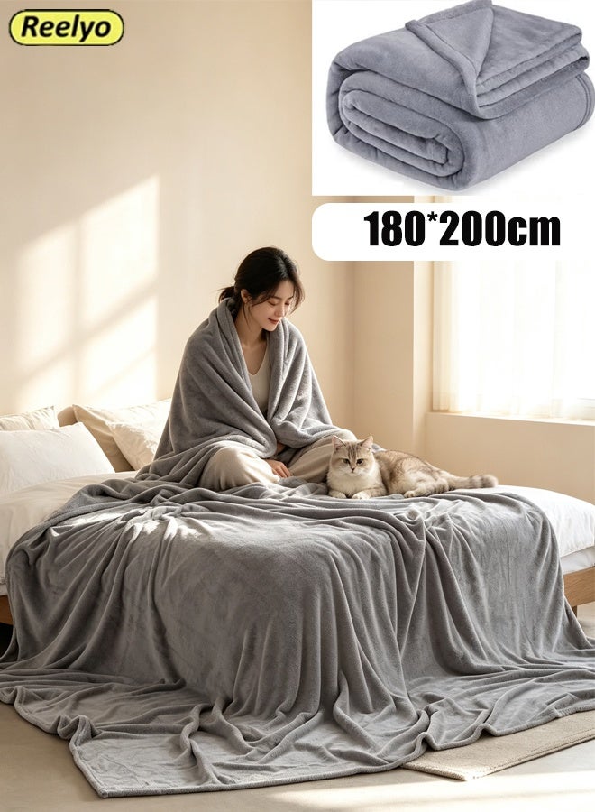Reelyo 180×200cm Flannel Fleece Living Coral Blanket Throw Super Soft Lightweight Bed Blanket Plush Fuzzy Cozy Luxury Microfiber Throw Blanket Super Cozy And Comfy For All Seasons For Bed, Sofa, Couch, Travel, Camping180×200cm Grey - Image 1