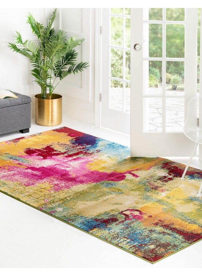 Unique Loom Estrella Collection Colorful Abstract Watercolor Modern Eclectic Area Rug 3 Ft 3 In X 5 Ft 3 In Multi Beige - Image 3