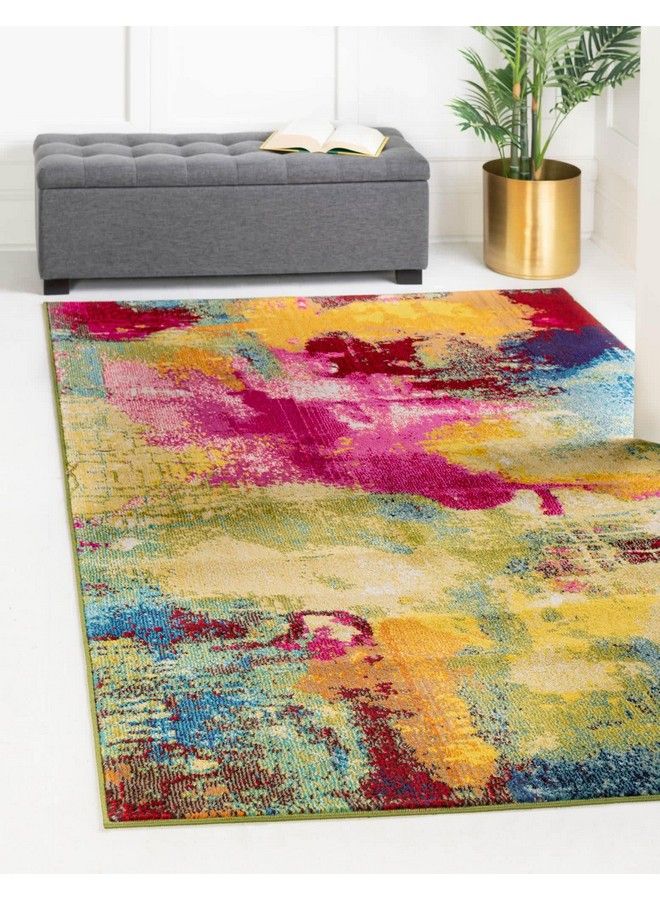 Unique Loom Estrella Collection Colorful Abstract Watercolor Modern Eclectic Area Rug 3 Ft 3 In X 5 Ft 3 In Multi Beige - Image 1