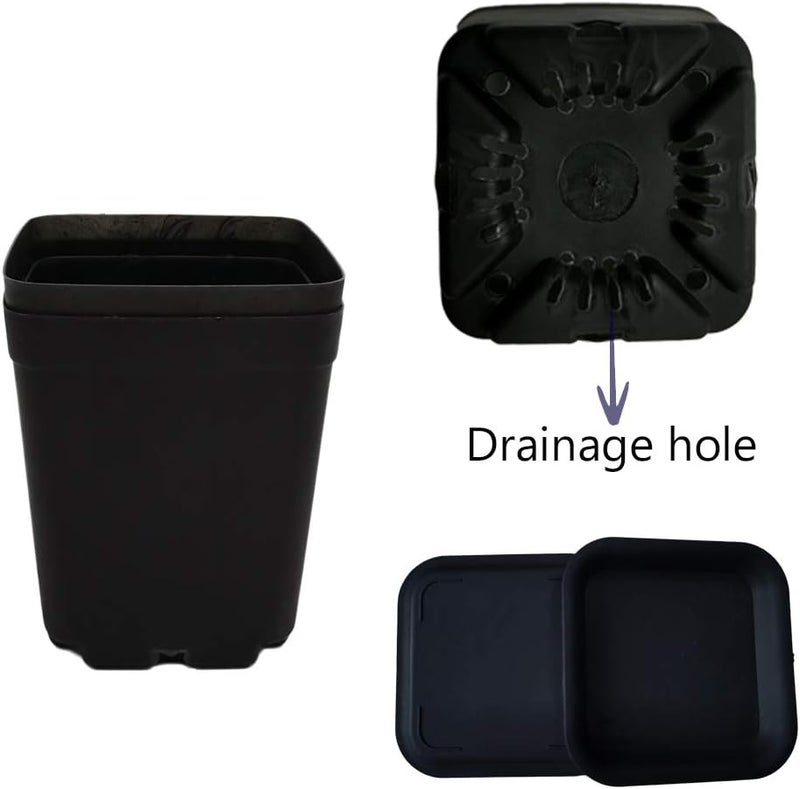 OJYUDD 24 Pack 3 Inch Black Nursery Pot Flower Pots Square Plastic Plant Pot Plastic Starter Pots with Saucer Basket Indoor Outdoor for Your RoomGarden Office and Balcony Decor - Image 3