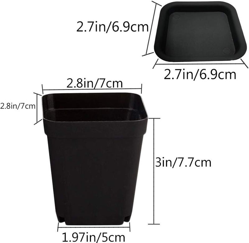 OJYUDD 24 Pack 3 Inch Black Nursery Pot Flower Pots Square Plastic Plant Pot Plastic Starter Pots with Saucer Basket Indoor Outdoor for Your RoomGarden Office and Balcony Decor - Image 2