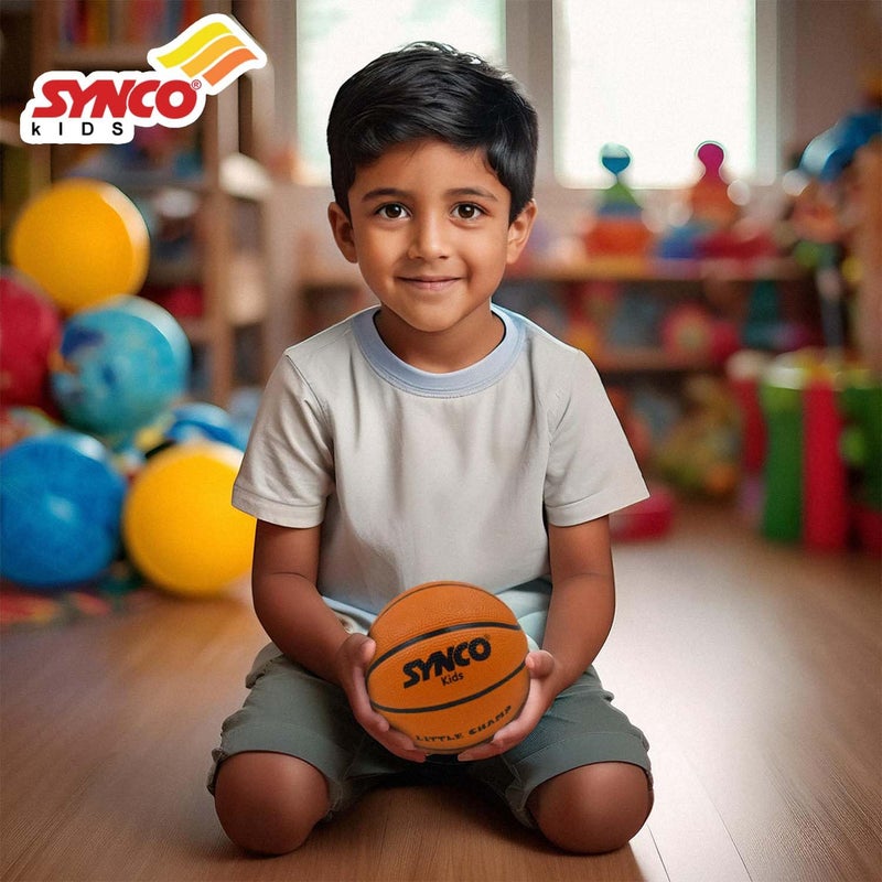 synco Little Champ Basketball for Kids | Junior Size for Children | Premium Rubber | Size -1 for Kids 1-4 Years Old (Orange) - Image 2