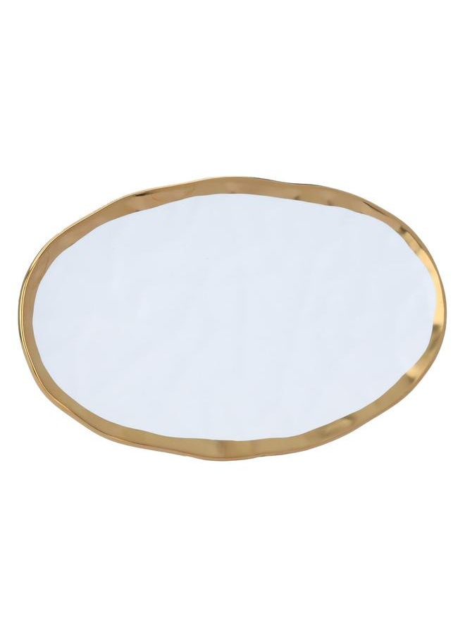 Alsaif Porcelain Serving Plate 31X18X2 Cm Oval With Golden Font White  - Image 1
