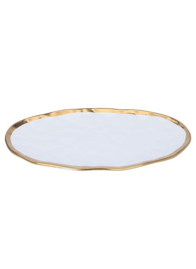 Alsaif Porcelain Serving Plate 31X18X2 Cm Oval With Golden Font White  - Image 2
