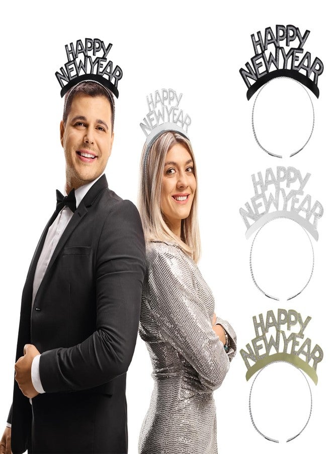 Tinksky Amosfun HAPPY NEW YEAR Headband Tiara New Years Party Favors Gold Silver Black 12 Pieces - Image 1