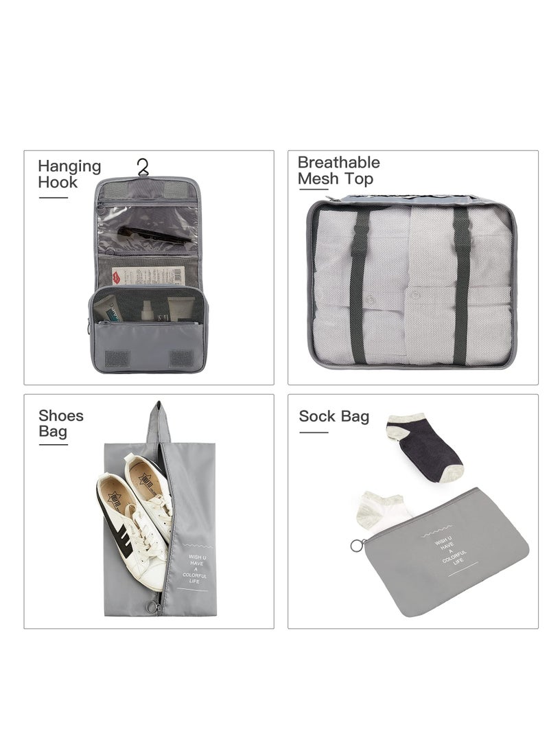 SOLARAE Travel Packing Cubes Set of 8 with Toiletry Bag and Shoe Bag, Made from Durable Waterproof Fabric for Organized Luggage - Gray Travel Accessories. - Image 5