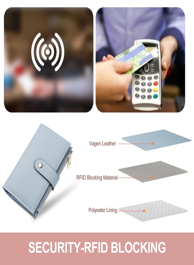 yiijay Womens Wallet RFID Blocking Vegan Leather Trifold Clutch Credit Card Holder Ladies Travel Wallet Purse with Pen Holder, 1 U Blue, Rfid Wallet - Image 5