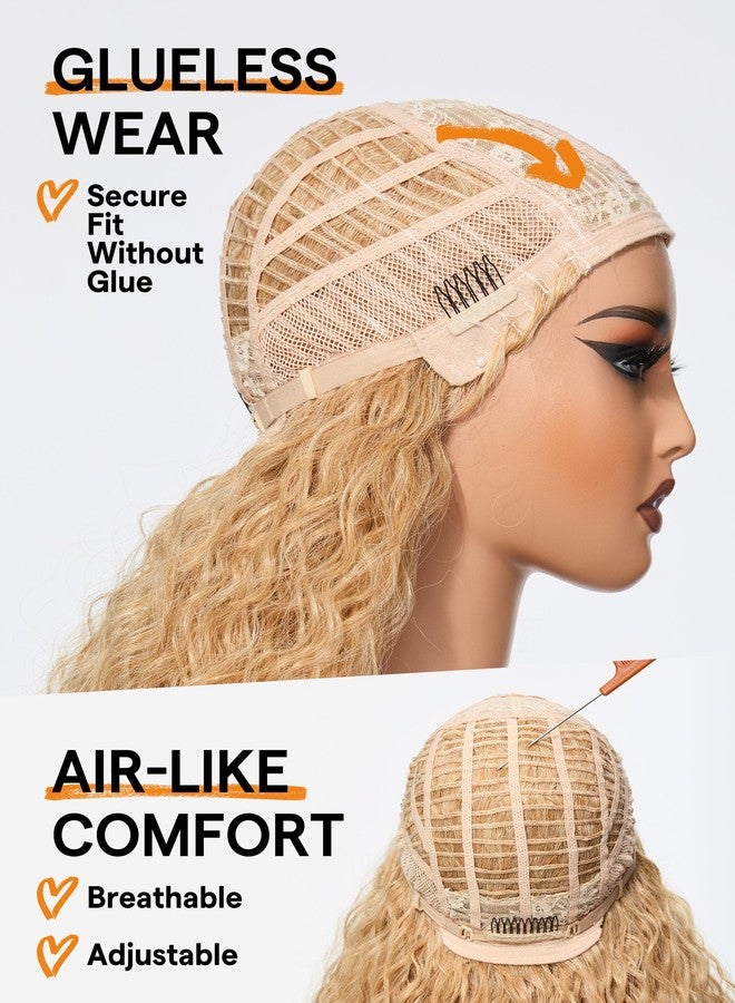 GORGIUS Veralux Blend Human Hair Shaggy Haircuts Golden Blonde Wig with Bangs Curly Wig with Bangs Crafted with Style-Archive Premium Fiber Realistic Look with True Scalp - Image 5