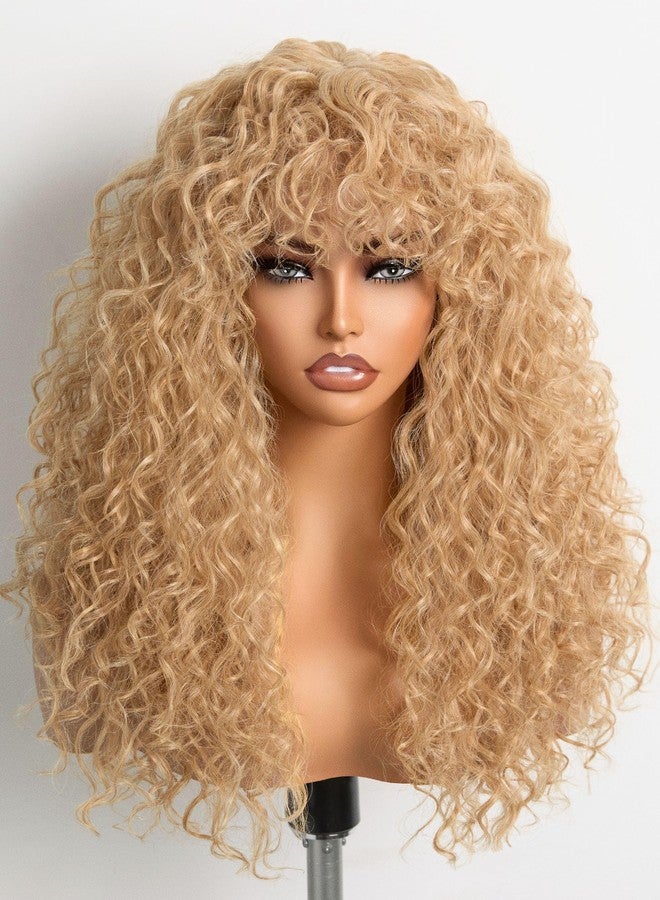 GORGIUS Veralux Blend Human Hair Shaggy Haircuts Golden Blonde Wig with Bangs Curly Wig with Bangs Crafted with Style-Archive Premium Fiber Realistic Look with True Scalp - Image 1