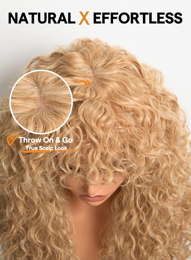 GORGIUS Veralux Blend Human Hair Shaggy Haircuts Golden Blonde Wig with Bangs Curly Wig with Bangs Crafted with Style-Archive Premium Fiber Realistic Look with True Scalp - Image 3