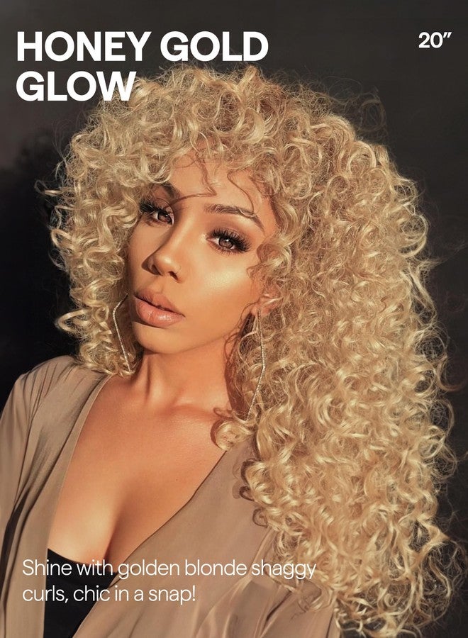 GORGIUS Veralux Blend Human Hair Shaggy Haircuts Golden Blonde Wig with Bangs Curly Wig with Bangs Crafted with Style-Archive Premium Fiber Realistic Look with True Scalp - Image 2