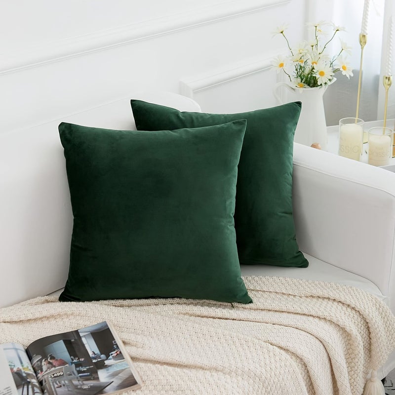 4 Pcs Solid Color Decorative Throw Pillow Covers Square Cushion Cover Pillowcase 17.72 X 17.72 Inch Dark Green For Sofa Couch Bedroom Living Room - Image 2