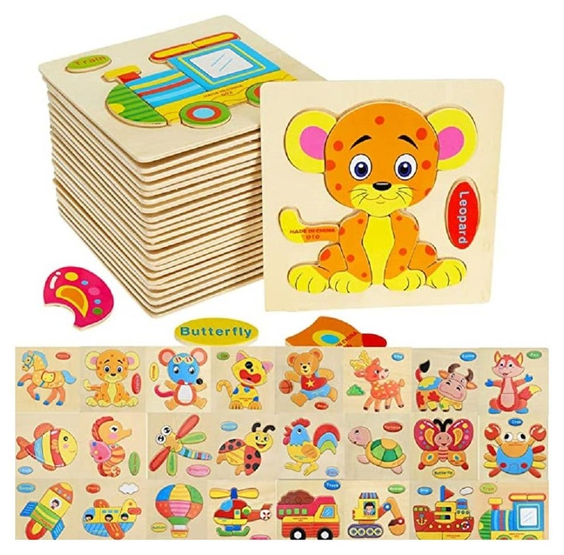24 Pack Puzzles for Toddlers, Wooden - Image 1