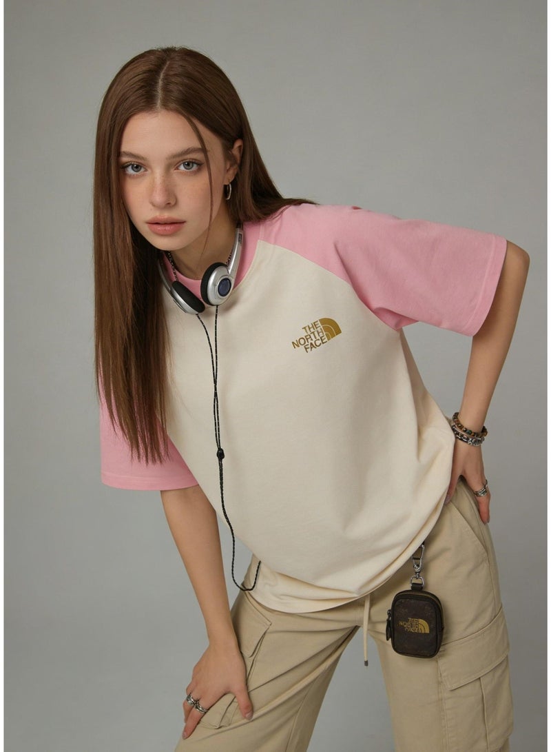 THE NORTH FACE Pink & White raglan T-shirt unisex loose casual couple short sleeve T-shirt - Image 4