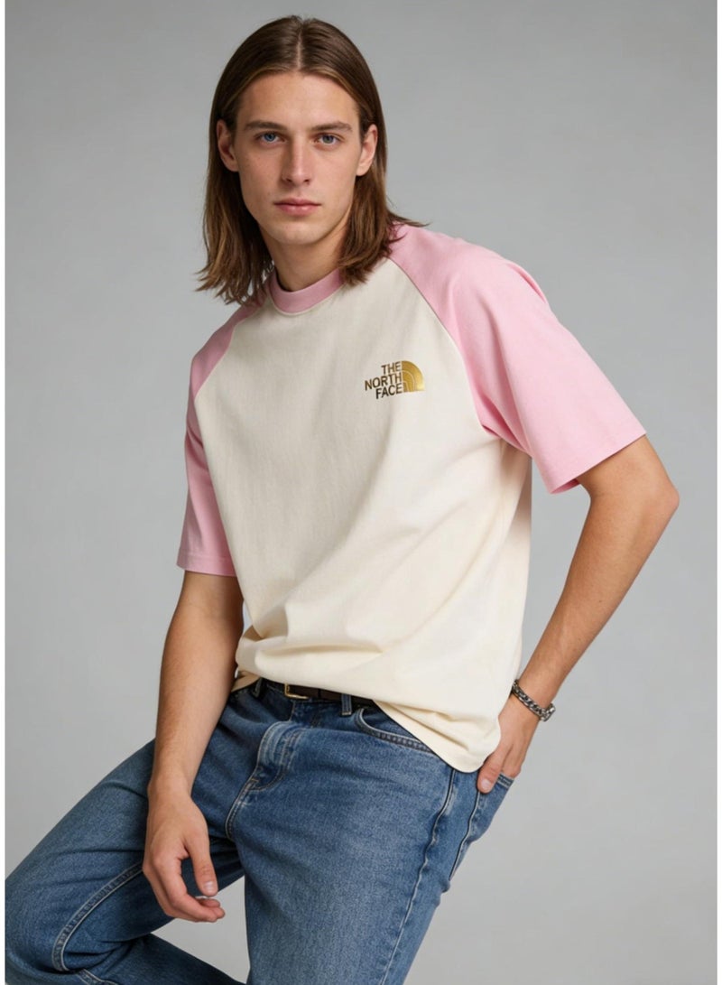 THE NORTH FACE Pink & White raglan T-shirt unisex loose casual couple short sleeve T-shirt - Image 3