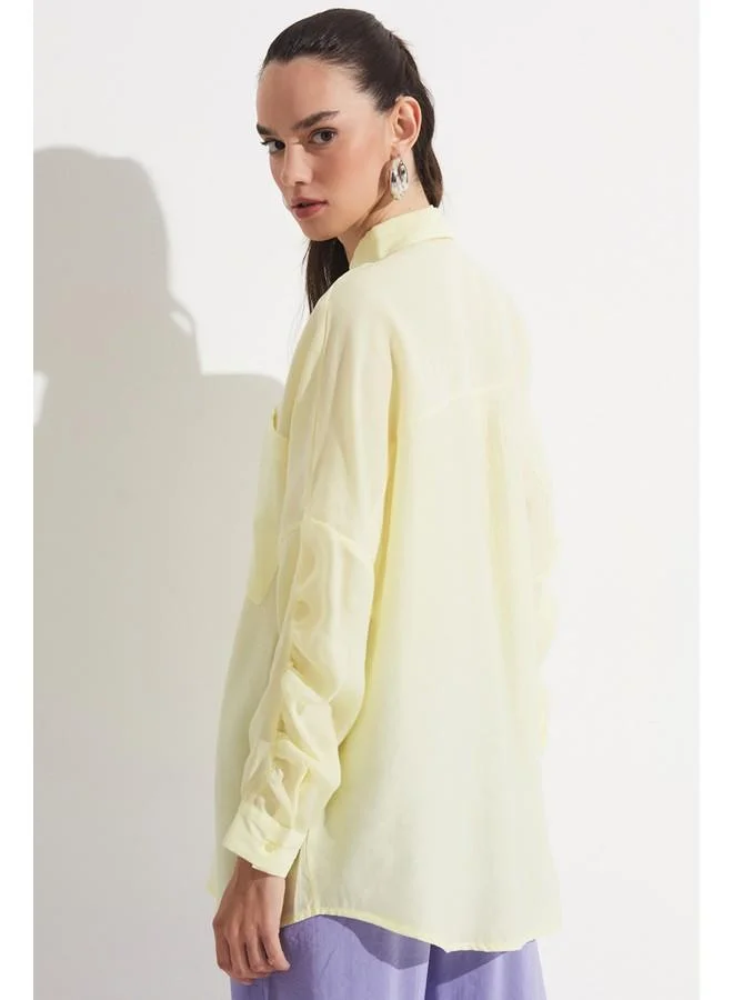 JUNE June Women Exclusive Boyfriend/Wide Fited Drawstring Detailed Modal Blend Shirt Yellow