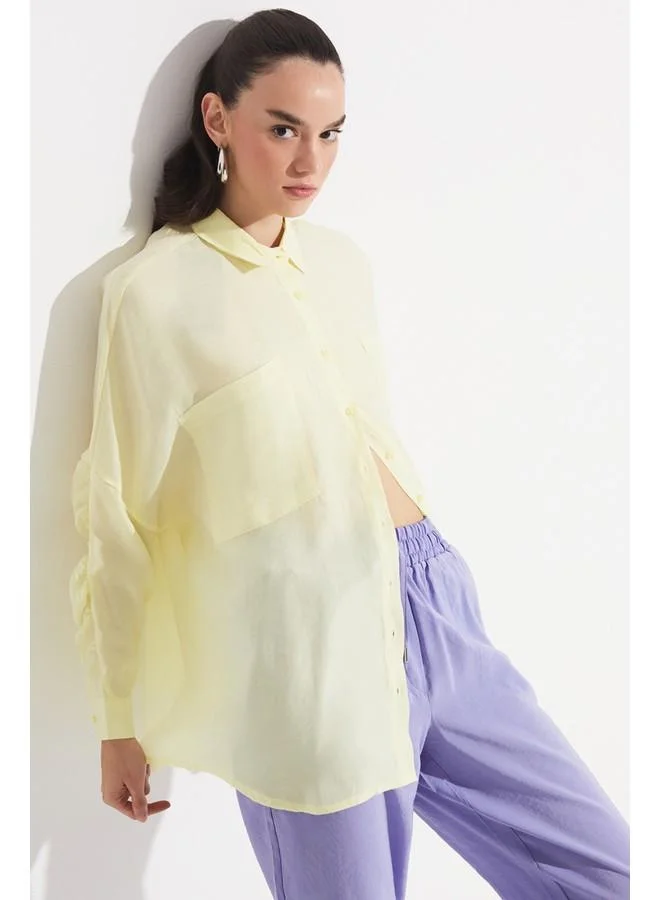 JUNE June Women Exclusive Boyfriend/Wide Fited Drawstring Detailed Modal Blend Shirt Yellow