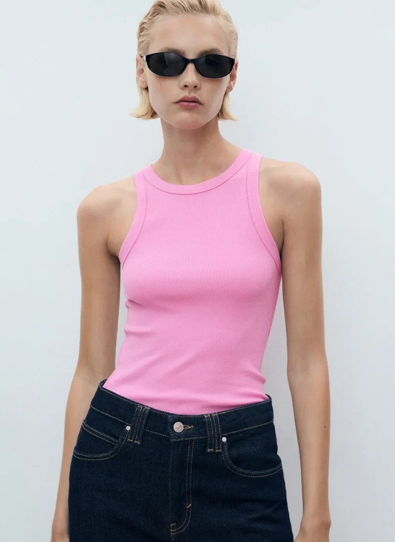 MANGO Ribbed Cotton-Blend Top