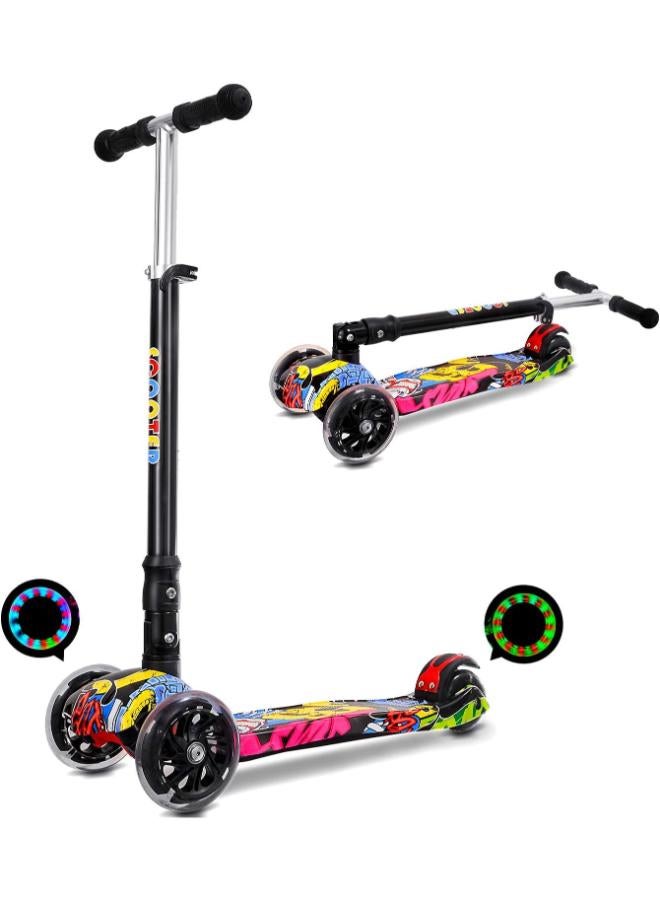 IMMEK Children's Scooter from 3 to 12 Years - Foldable - Load up to 50 kg - with Height-Adjustable Anodised Handlebar and Flashing LED Wheels, Multi-Coloured 