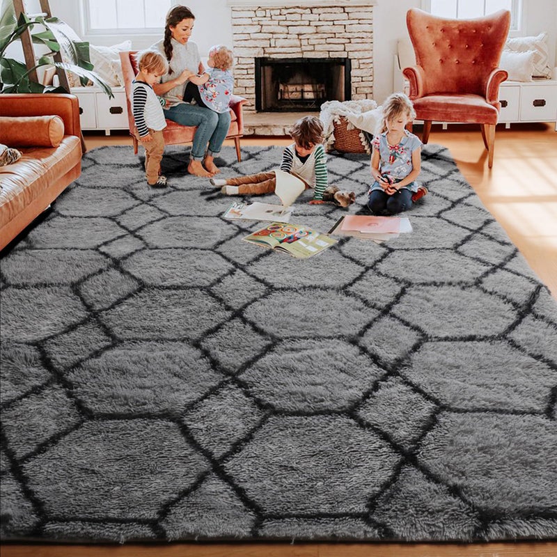 ONASAR 6x9 Area Rugs for Living Room Bedroom, Large Fluffy Grey and Black Throw Rug, Geometric Soft Plush Shaggy Fuzzy Floor Carpet for Nursery Kids Girls Boys Teen Dorm Home Office Decor Aesthetic - Image 5