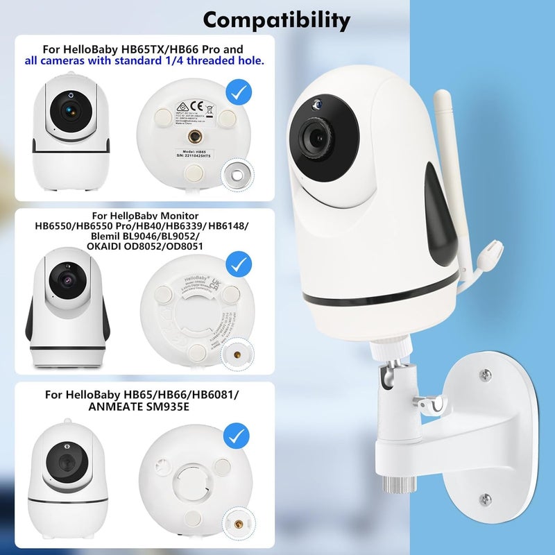Annkoifu Baby Monitor Mount for HelloBaby HB65/HB40/HB6550/HB6560/HB6148/HB66/HB6339/HB6550 Pro, ANMEATE SM935E, 360Â° Adjustable Baby Camera Wall Mount for Hellobaby Monitor, Two Ways to Install - Image 2