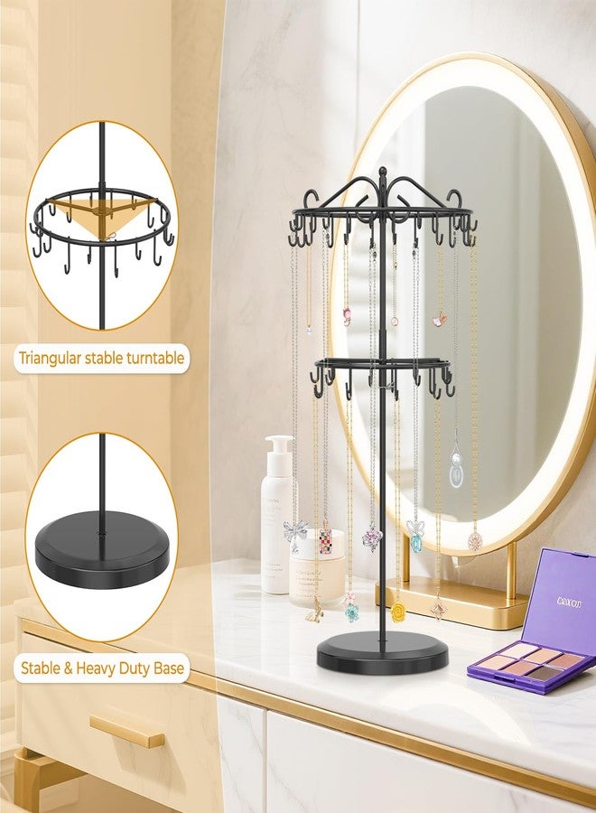 EsLuker.ly Necklace Holder Organizer Rotating Display Stand, 2 Tier Adjustable Height Necklaces Hanger Tree Tower with 42 Hooks, Metal Tall Jewelry Bracelet Storage Rack for Women Vendors Sell, Black - Image 5
