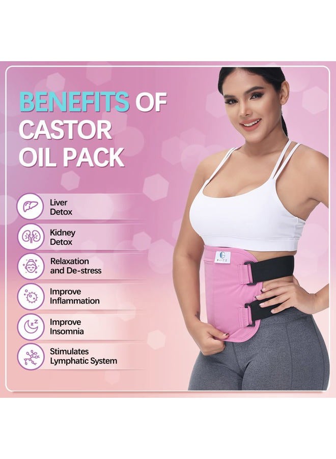 Glitz Castor Oil Pack Wrap – Reusable Organic Castor Oil Pack for Liver (Compress), Less Mess, Anti Leak Outer Layer, Soft Cotton (Pink) - Image 2