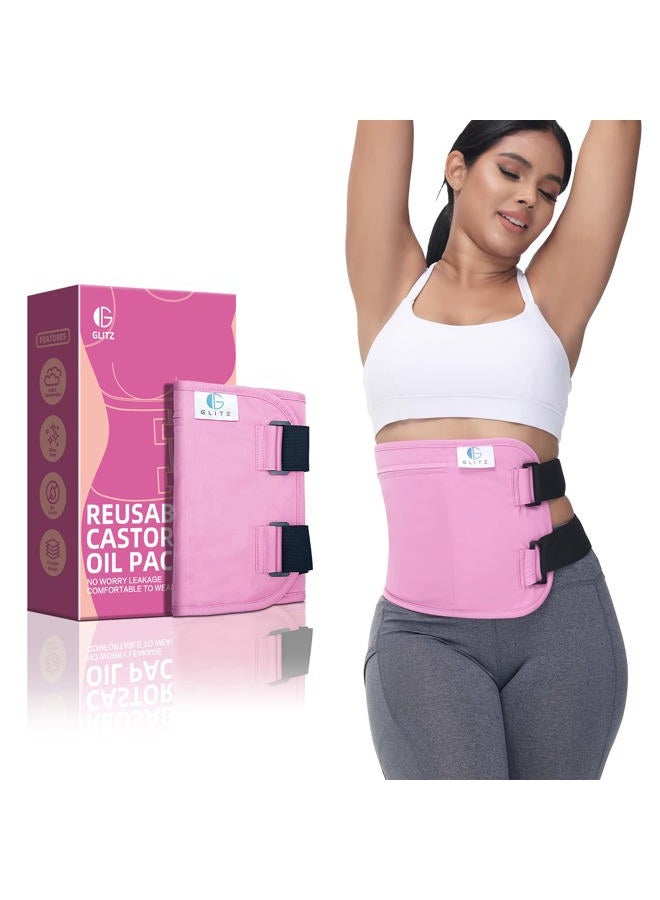 Glitz Castor Oil Pack Wrap – Reusable Organic Castor Oil Pack for Liver (Compress), Less Mess, Anti Leak Outer Layer, Soft Cotton (Pink) - Image 1