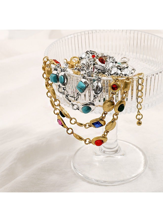 بيوند قلادة من الأحجار الكريمة المزدوجة الرجعية ، وقلادة مطلية بالذهب عيار 14 قيراطا ، وقلادة مجوهرات الموضة (ذهبية) - Image 5