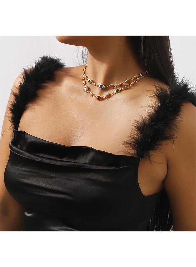 بيوند قلادة من الأحجار الكريمة المزدوجة الرجعية ، وقلادة مطلية بالذهب عيار 14 قيراطا ، وقلادة مجوهرات الموضة (ذهبية) - Image 4