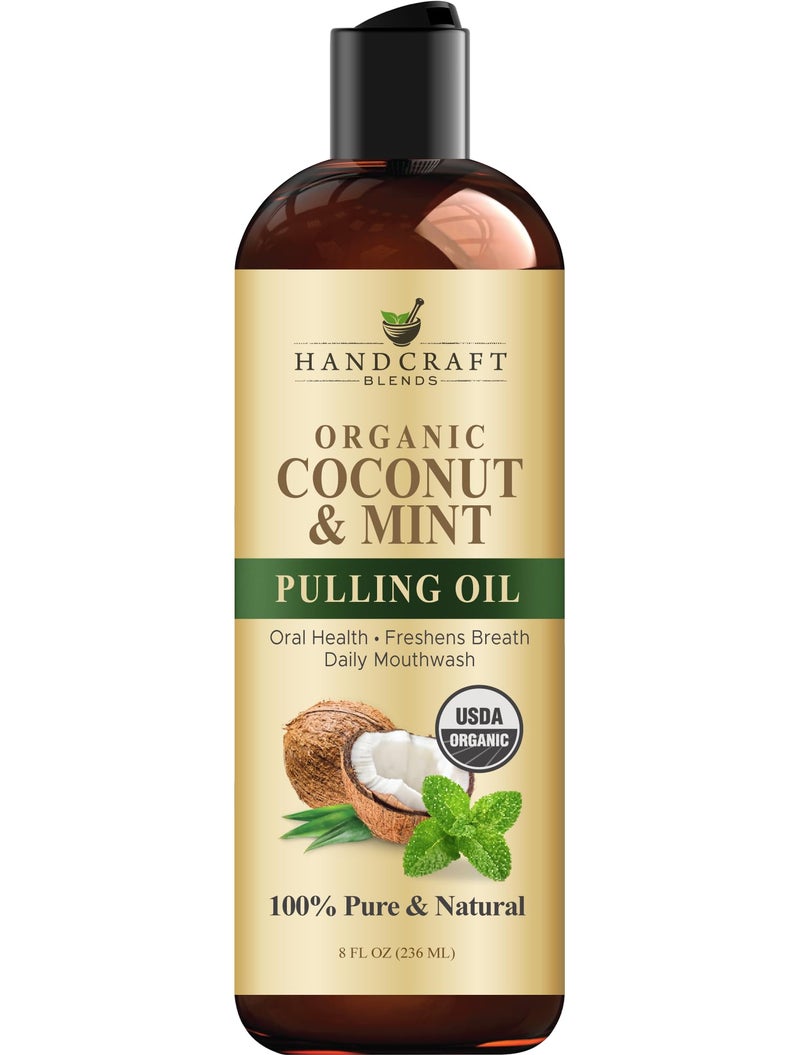 Handcraft Blends Coconut Oil Pulling for Teeth and Gums with Peppermint Oil - Organic Coconut Oil Pulling Oil Mouthwash for Fresh Breath, Oral Health and Cleaner Teeth and Gums - 8 Fl oz - Image 1