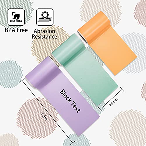 Memoqueen Phomemo T02 Color Adhesive Thermal Paper, for T02/M02/M02X/M02L/S002/AHM2/X6, Mint Green/Lavender Purple/Light Orange Paper, 50mmx3.5mm, Keep for 20 Years, 3 Rolls - Image 2