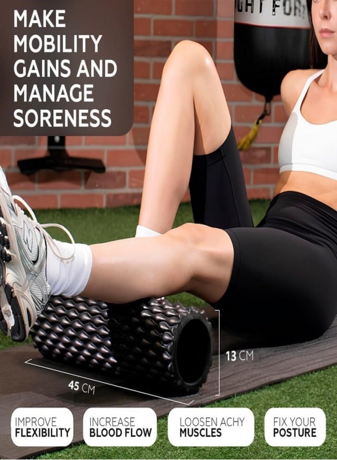 ليفي أسطوانة تدليك الأنسجة العميقة - أسطوانة لياقة بدنية مموجة لتخفيف الألم واستعادة العضلات واليوغا والبيلاتس - Image 4