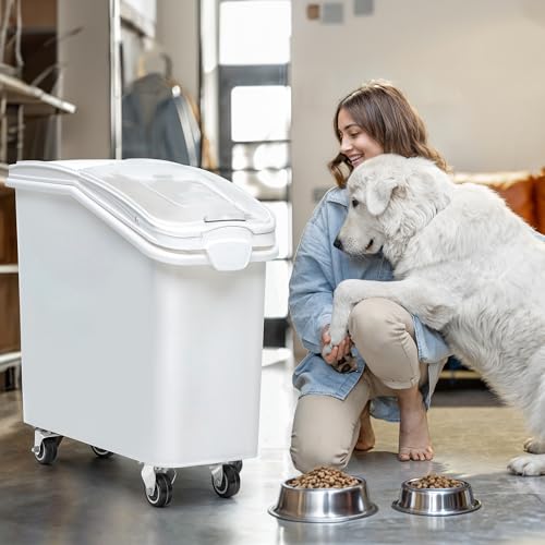 YITAHOME 50L/90lb Large Ingredient Flour Storage Bin, Commercial 11.4-Gallon Rice Storage Container 280 Cups Bulk Flour storage Bins with Wheels,Scoop,Lid and scale, Rice Bin for Kitchen, White - Image 3