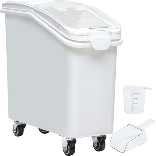 YITAHOME 50L/90lb Large Ingredient Flour Storage Bin, Commercial 11.4-Gallon Rice Storage Container 280 Cups Bulk Flour storage Bins with Wheels,Scoop,Lid and scale, Rice Bin for Kitchen, White - Image 1