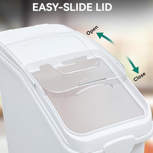 YITAHOME 50L/90lb Large Ingredient Flour Storage Bin, Commercial 11.4-Gallon Rice Storage Container 280 Cups Bulk Flour storage Bins with Wheels,Scoop,Lid and scale, Rice Bin for Kitchen, White - Image 2