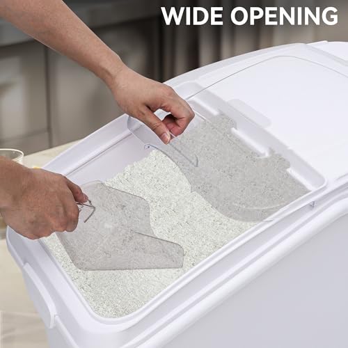 YITAHOME 50L/90lb Large Ingredient Flour Storage Bin, Commercial 11.4-Gallon Rice Storage Container 280 Cups Bulk Flour storage Bins with Wheels,Scoop,Lid and scale, Rice Bin for Kitchen, White - Image 4