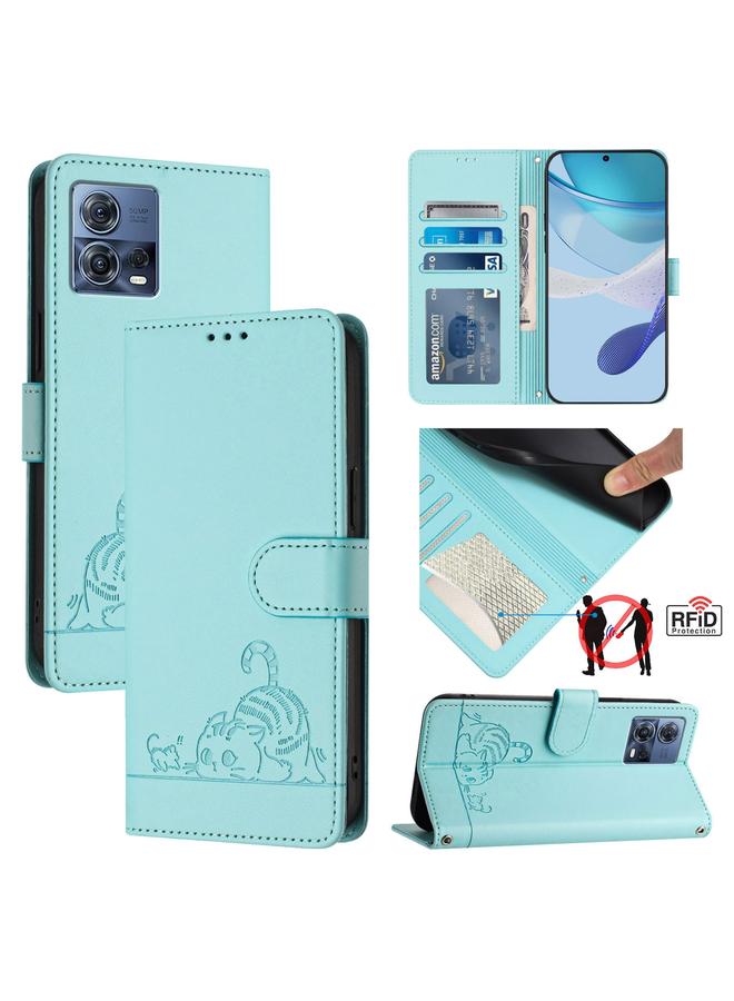 اس-توب جراب لهاتف Motorola Moto S30 Pro 5G من الجلد المنقوش بنمط قطة وفأر بتقنية RFID مع حبل تعليق - Image 1